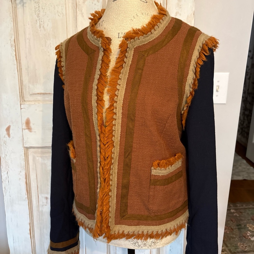 Tory Burch Brown and Black Fringe Jacket